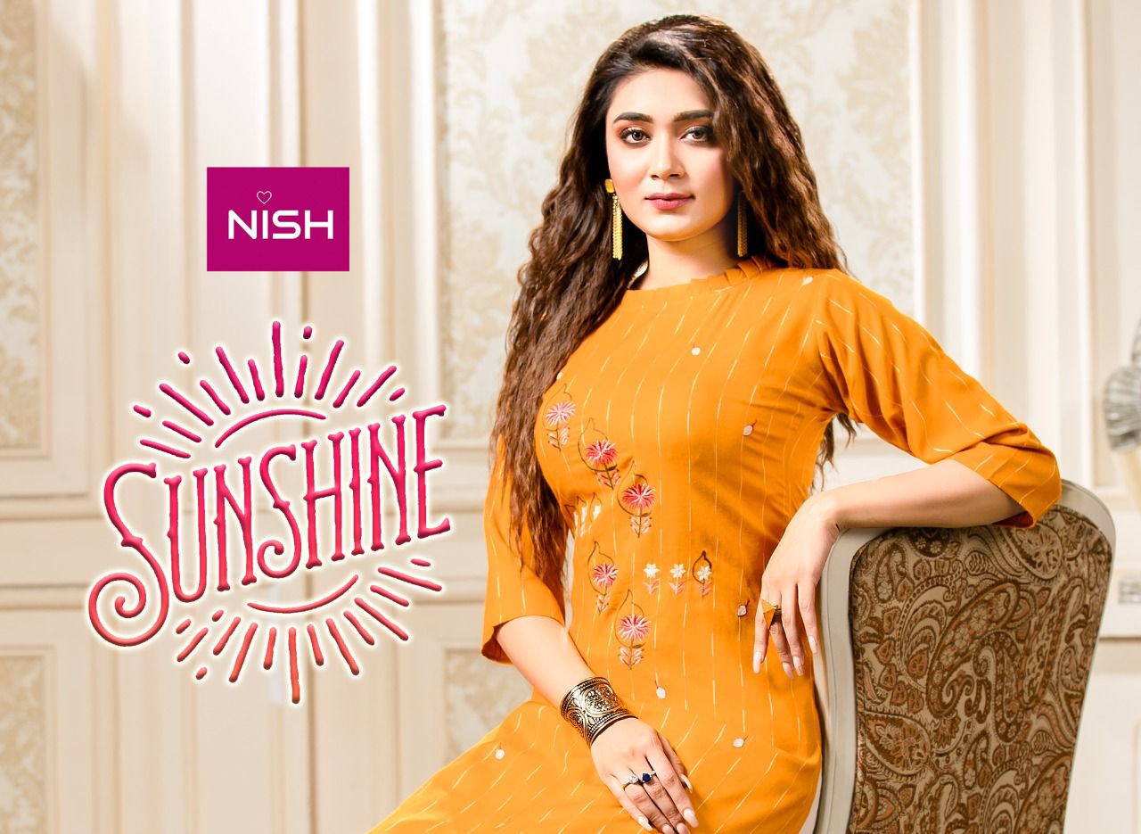 Nish Sunshine Latest Fancy Ethnic Wear Rayon Kurti With Bottom Collection